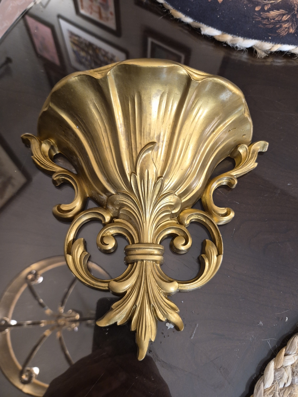 Vintage Ornate Brass Shell Wall Sconce Accent Dart Industries 1962